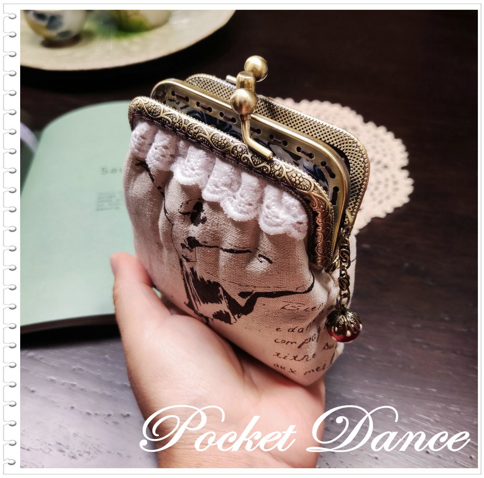 Ballet dancing girl two compartment kiss lock Coin purse  Wallet Pouch Clutch Kiss lock frame purse bag