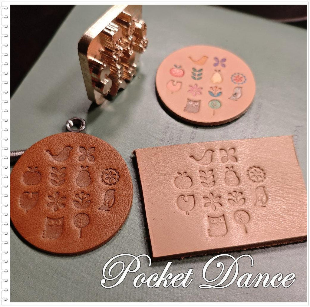 Cuteness Symbol Brass Stamp: Leather & Wood Emboss (Bird, Flower, Tree, Owl, Apple, Pear Symbol 3.5cm size)