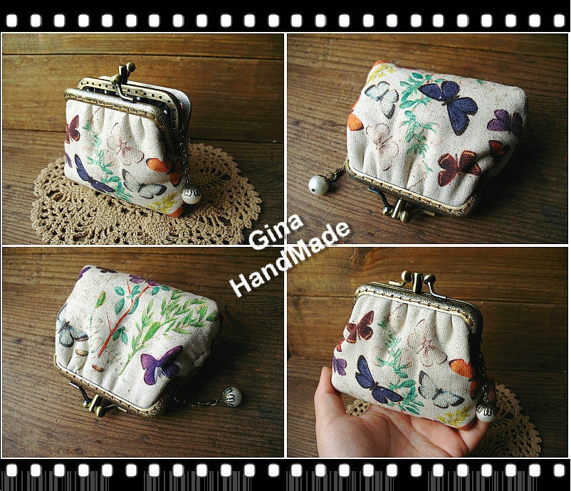 Handmade Butterfly Coin Purse: Kiss Lock Clutch Wallet