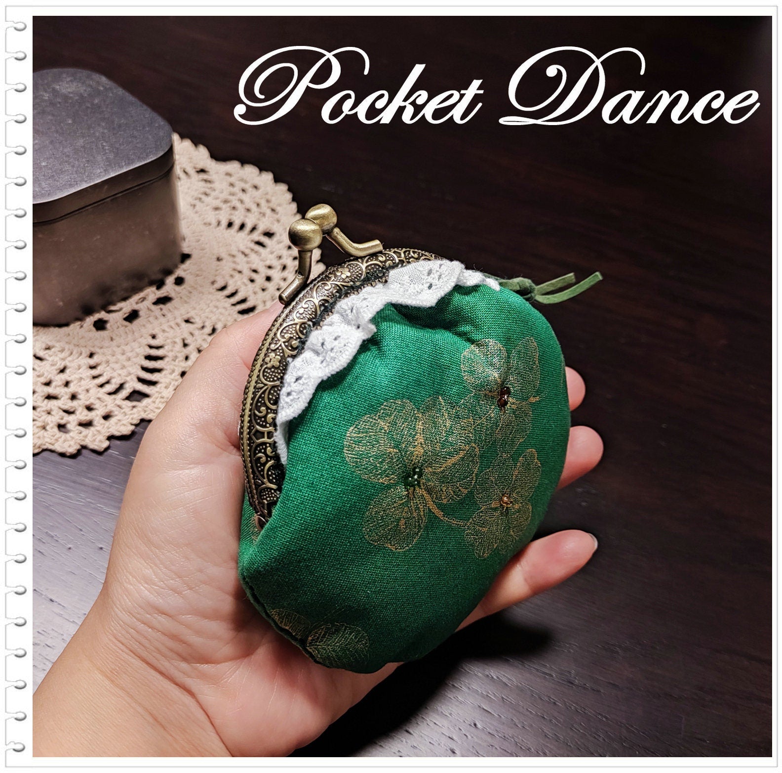 Handmade Lucky Clover Coin Purse: Green Kiss Lock Clutch