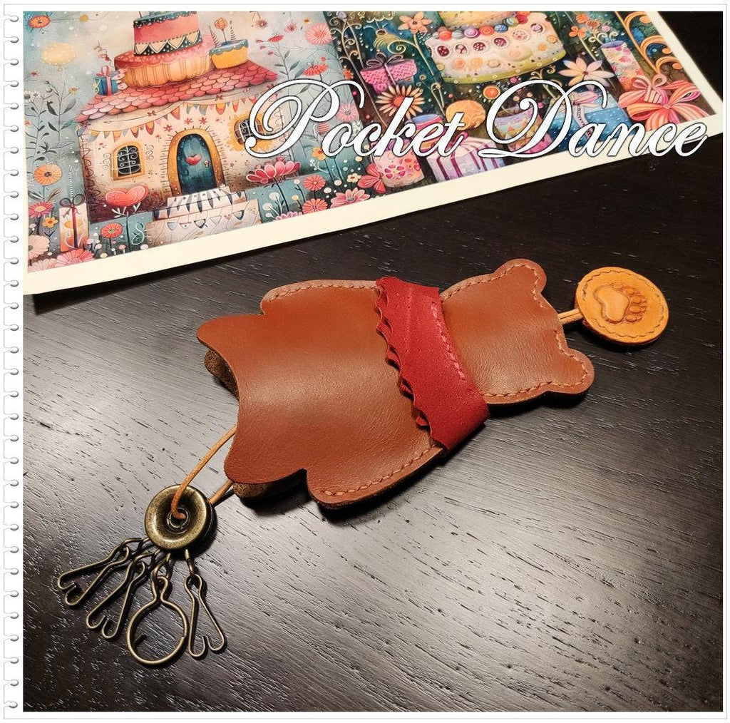 Leather teddy bear key bag, bear key holder, leather bear keychain, key leather cover case cute, cute bag charms Kids Gifts