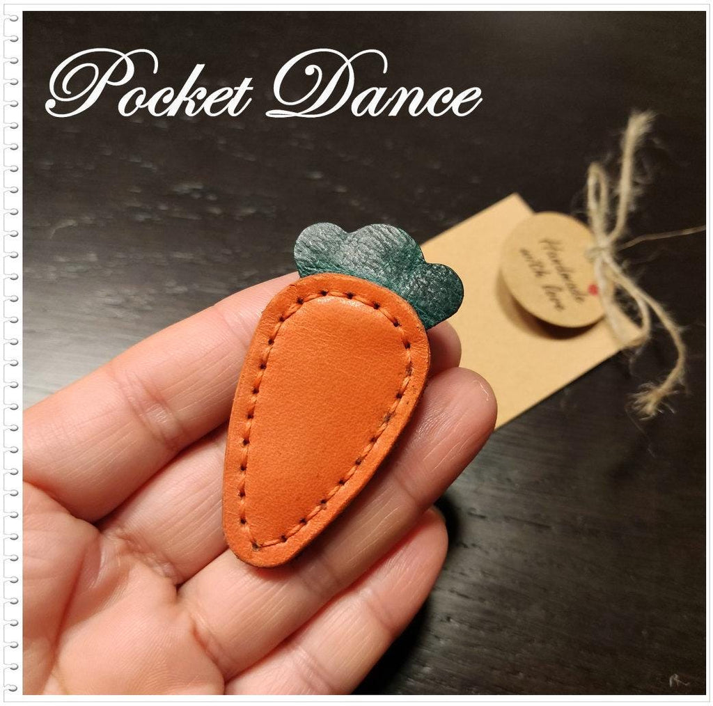 Handmade Leather Carrot Hair Clip, Vegetable Barrette