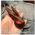 Handmade Leather Rabbit Brooch: Red Stone Eyes