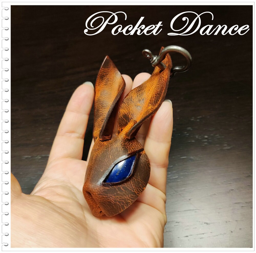 Leather Rabbit Keychain: Blue Eyes