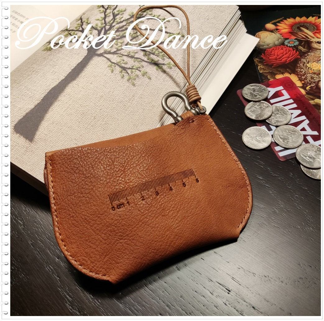 Handmade Leather Coin Purse: Compass Embossed Card Wallet
