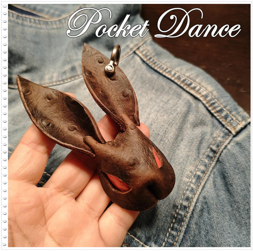 Handmade Leather Rabbit Keychain or Brooch: Brown Bunny Keyring with Red Stone Eyes
