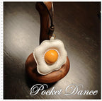 Handmade Leather Fried Egg Keychain, Food Bag Charm