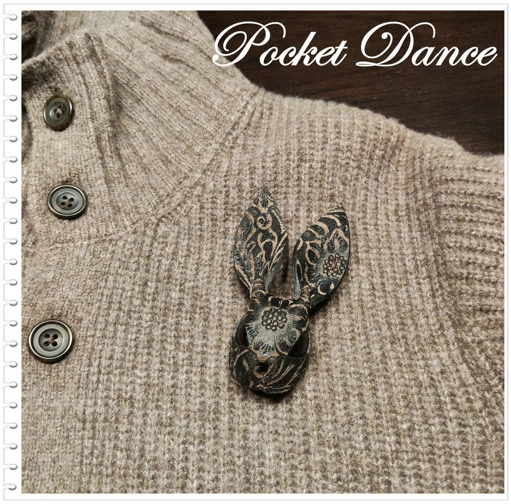 Handmade Leather Rabbit Brooch: Unique Bunny Pin Keychain Charm