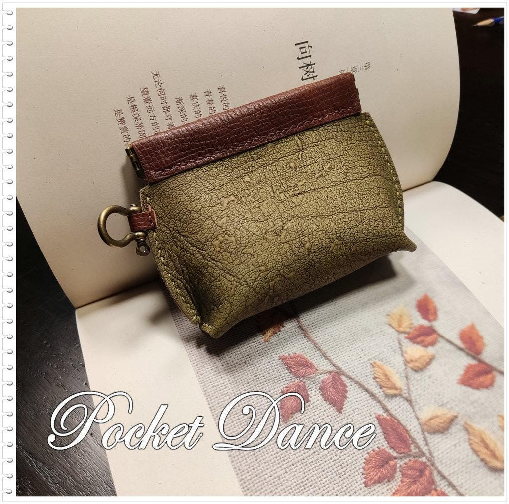 Green Leather Squeeze Coin Purse: Handmade Flex Frame Change Pouch