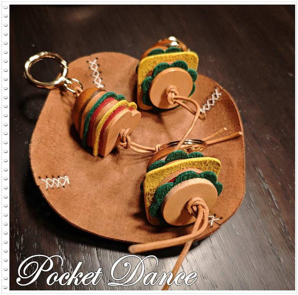 Leather Hamburger keychain, Cheeseburger bag charm, food gifts