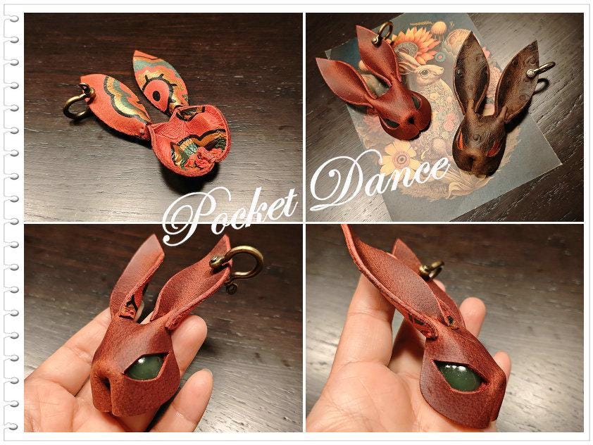 Leather Rabbit Keychain: Green Stone Eyes