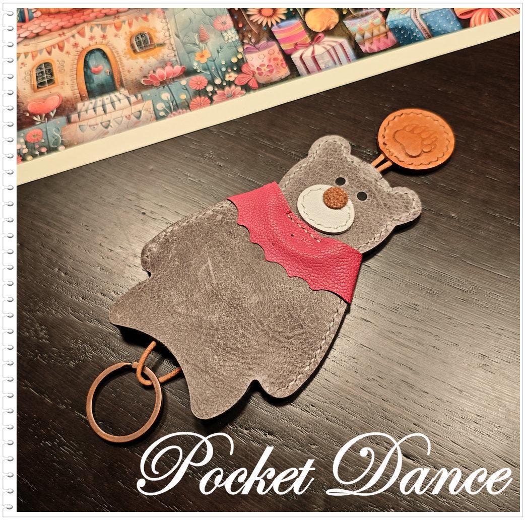 Handmade Leather Bear Key Pouch: Gray Car Key Case, Keychain