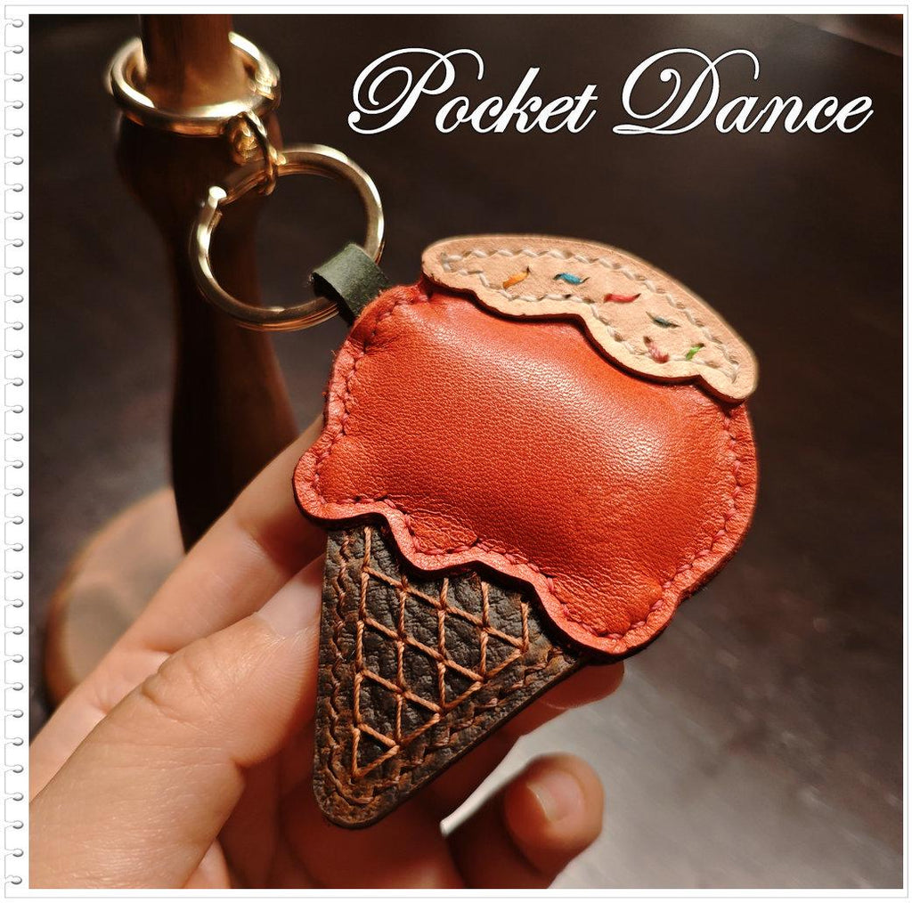 Leather Ice Cream Keychain: Handmade Bag Charm
