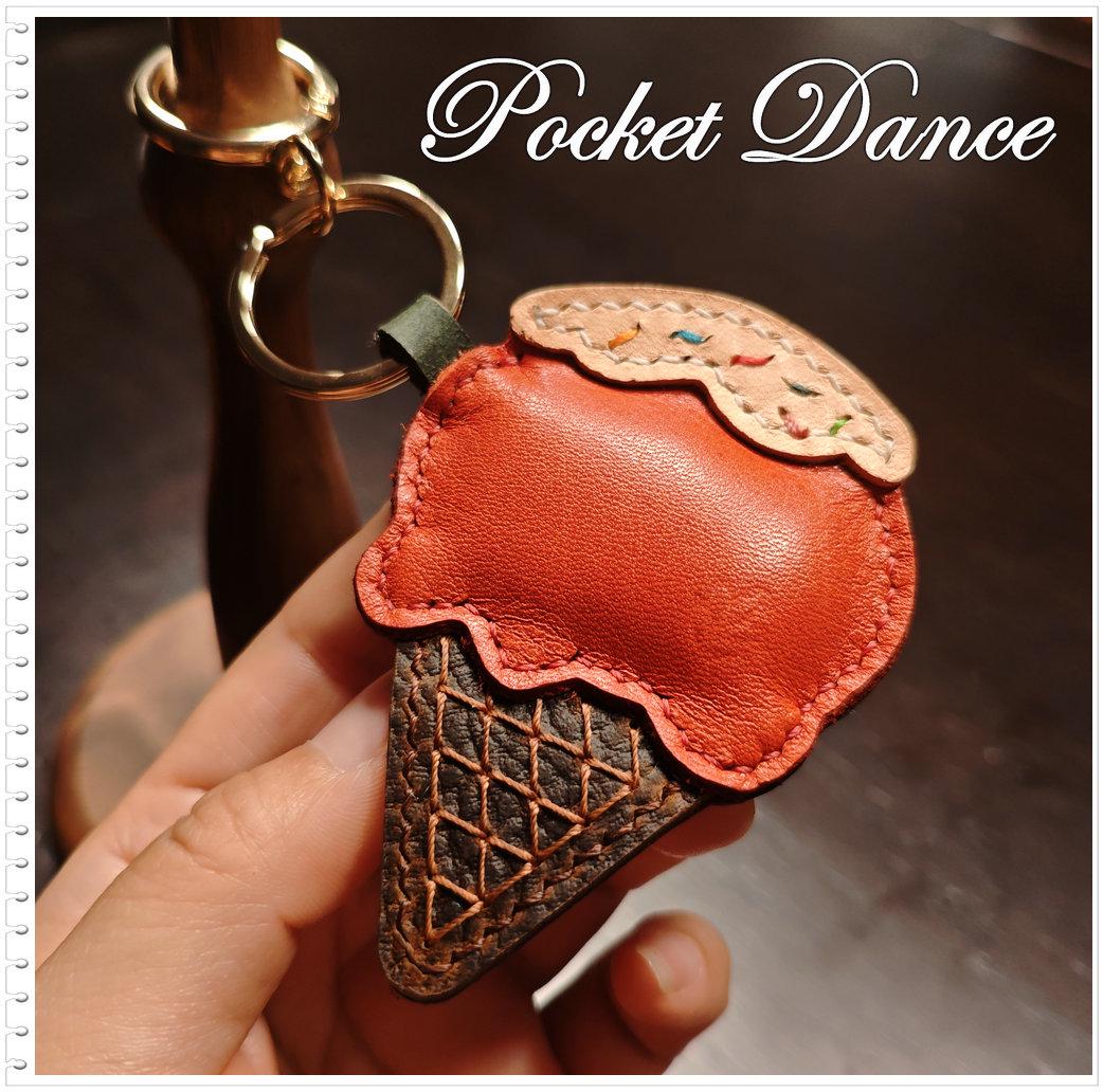 Leather Ice Cream Keychain: Handmade Bag Charm