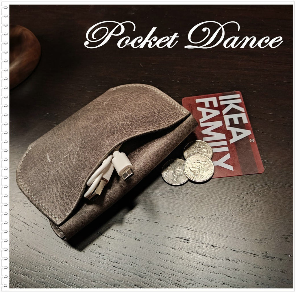 Handmade Gray Leather Coin Purse: Panda Card Wallet