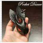 Handmade Leather Rabbit Keychain: Black Bunny Keyring with Red Stone Eyes