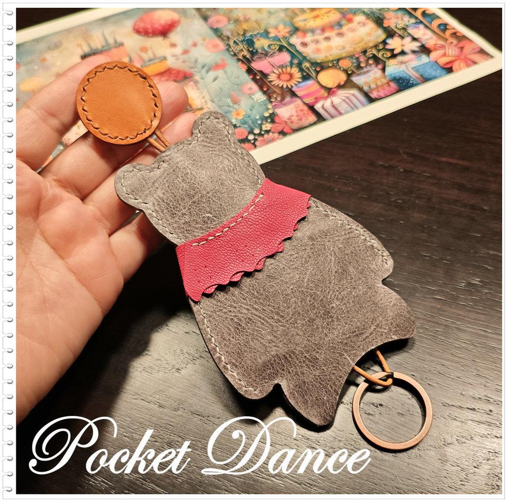 Handmade Leather Bear Key Pouch: Gray Car Key Case, Keychain