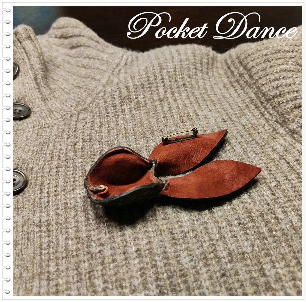 Handmade Leather Rabbit Brooch: Green Stone Eyes, Bunny Keychain