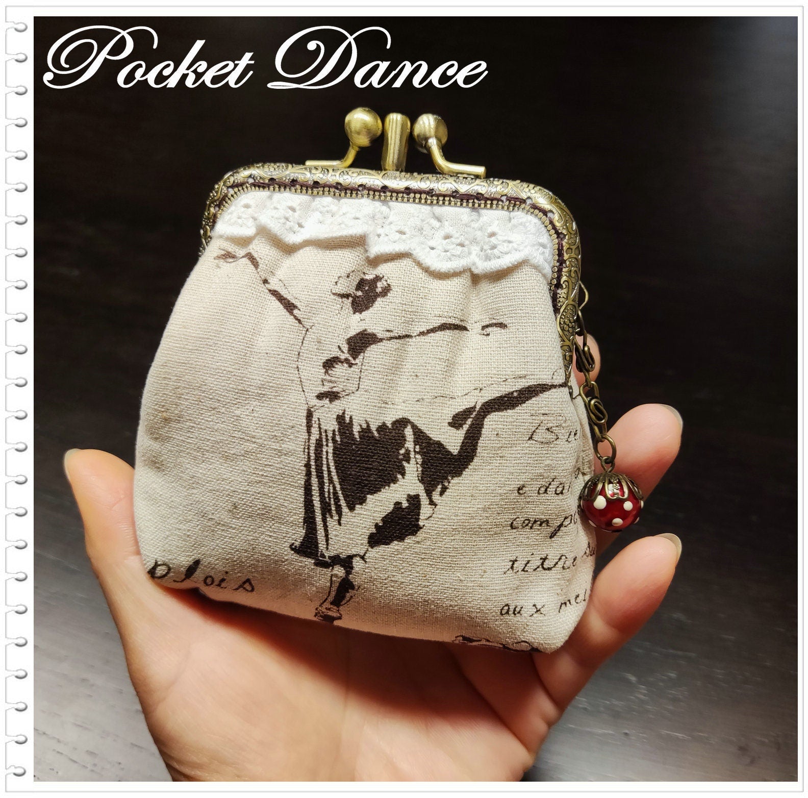 Ballet dancing girl two compartment kiss lock Coin purse  Wallet Pouch Clutch Kiss lock frame purse bag