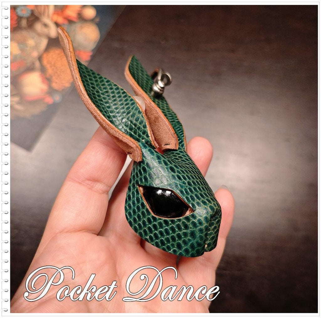 Leather Rabbit Keychain: black eyes