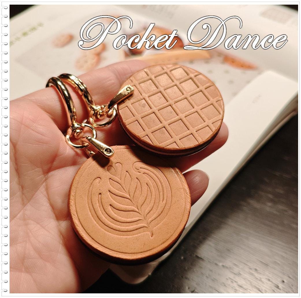 Leather Biscuits Keychain, Coffee Latte Art Charms, Chocolate Cookies Food Bag Charm gifts