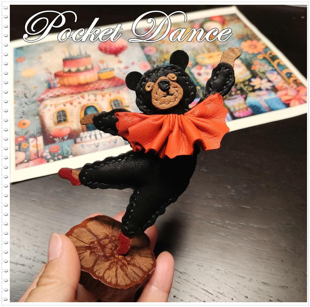 Handmade Leather Dancing Bear Charm: Nutcracker Ballet Gift