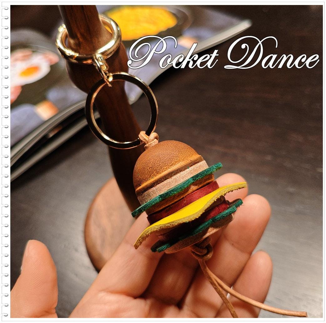 Leather Hamburger keychain, Cheeseburger bag charm, food gifts