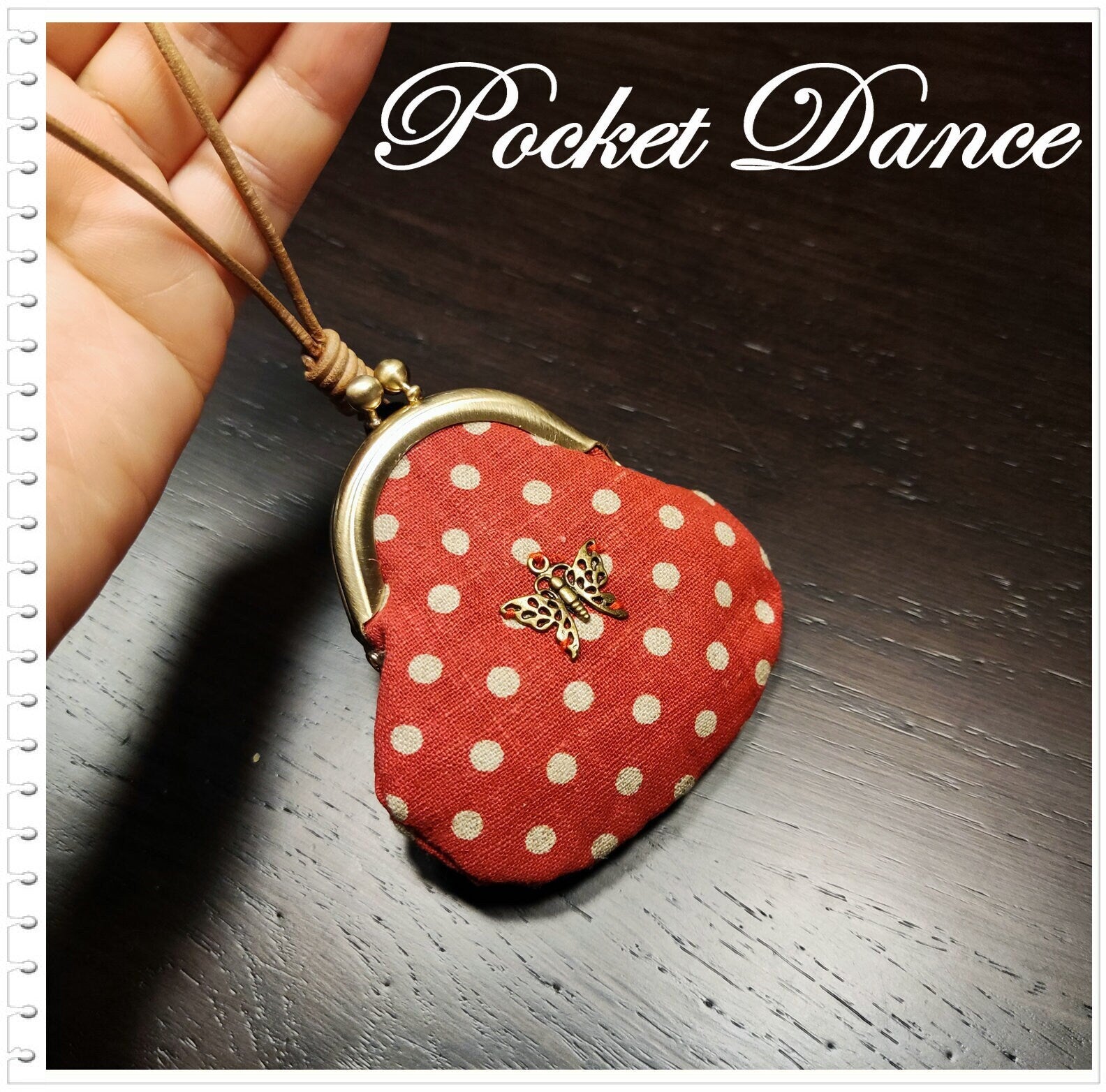 Handmade Butterfly Kiss Lock Coin Purse: Red Dots Cotton Linen