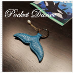 Ocean Blue Leather Mermaid Tail Keychain: Pearl Keyring Charm