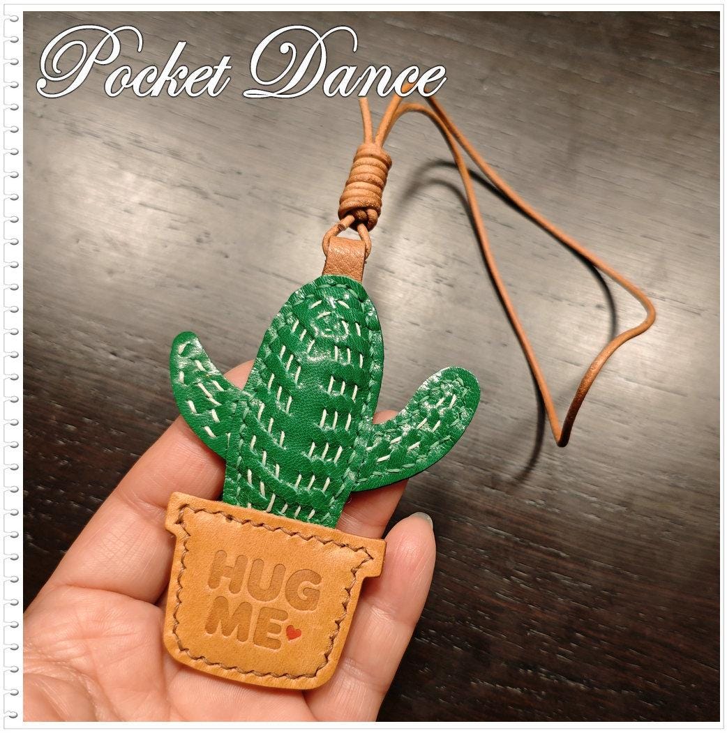 Handmade Leather Cactus Pendant Charm or Keychain for Purse Bag Friends Gifts