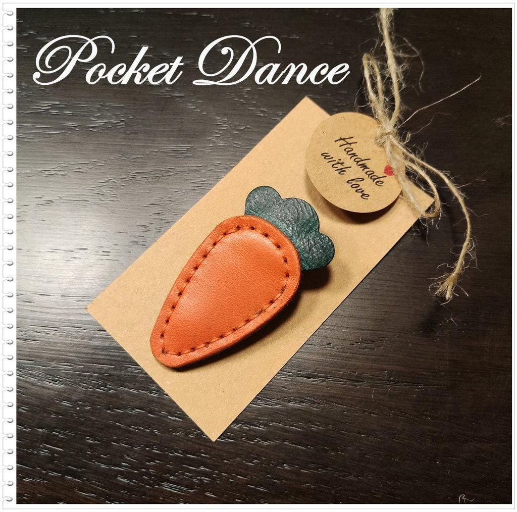 Handmade Leather Carrot Hair Clip, Vegetable Barrette