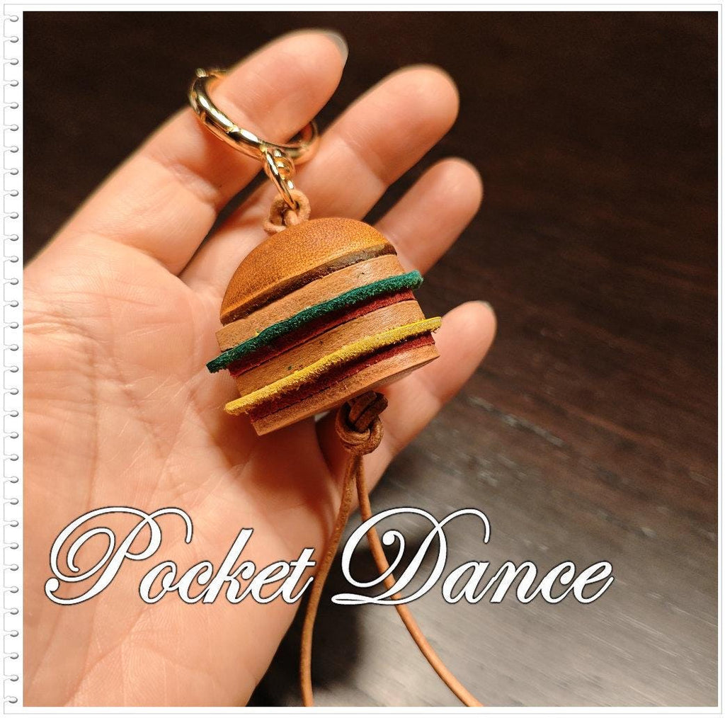 Leather Hamburger keychain, Cheeseburger bag charm, food gifts