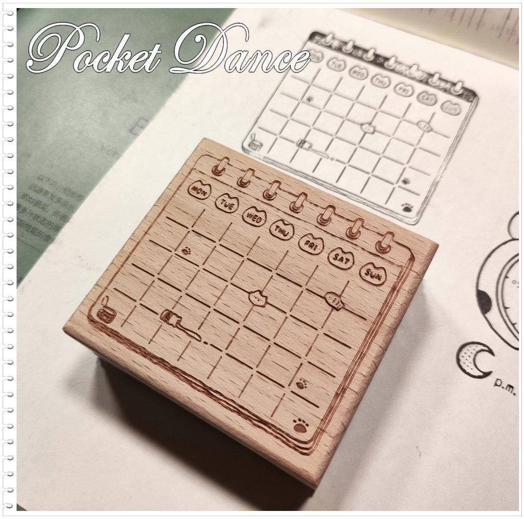 Cat Rubber Stamp Set: Wooden Planner Stamps for Journaling