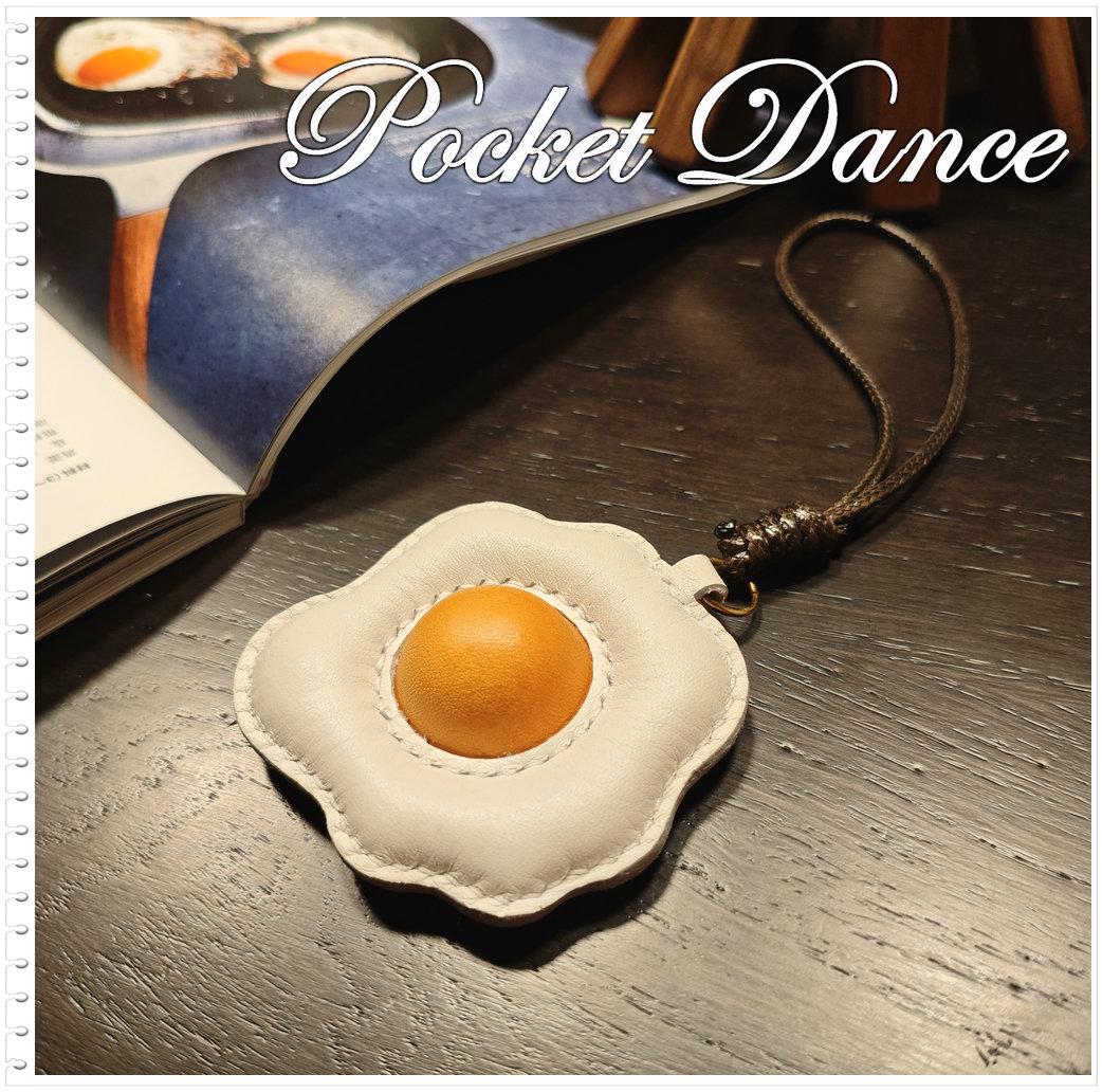 Handmade Leather Fried Egg Keychain, Food Bag Charm