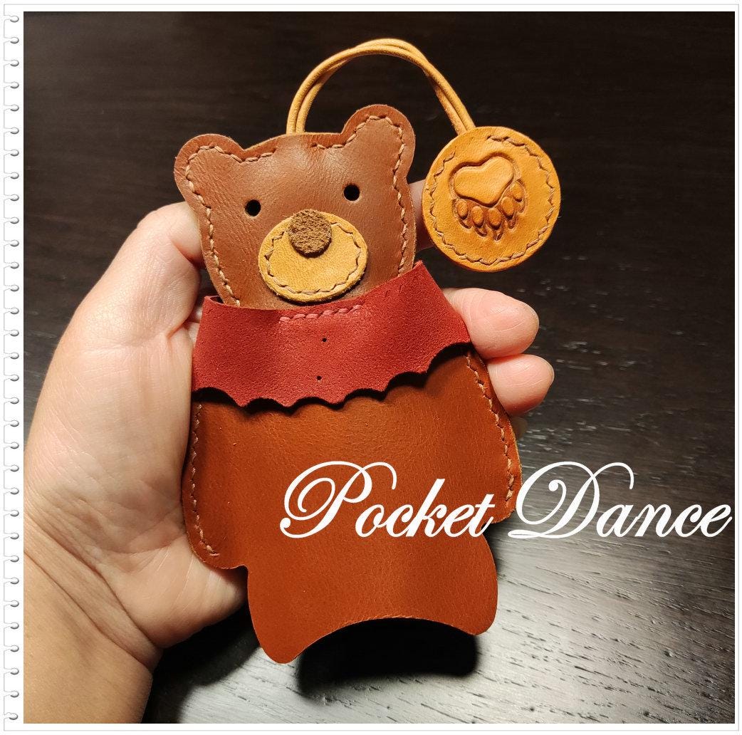 Handmade Leather Bear Keychain, Key Cover, Cute Bag Charm