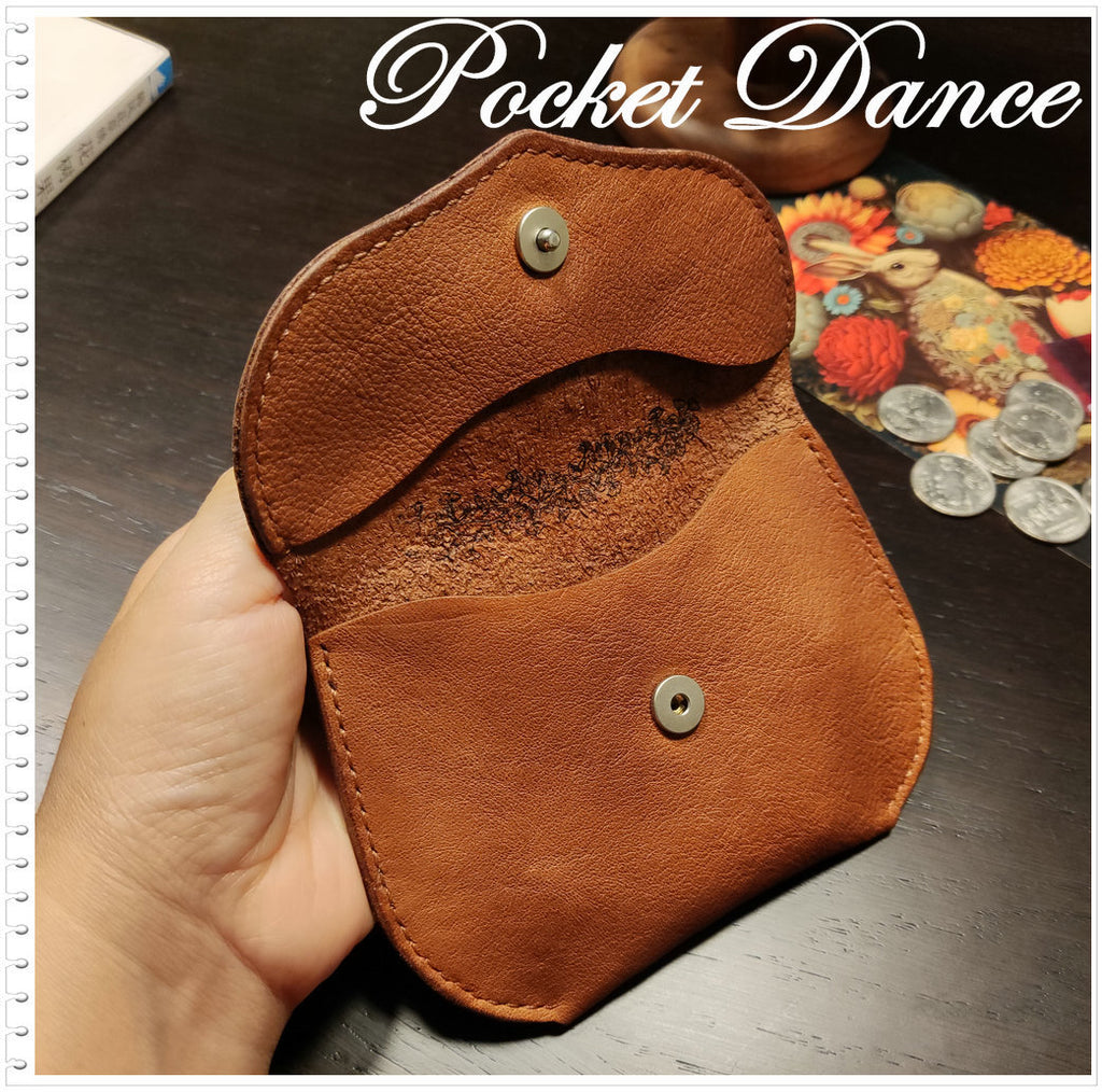 Handmade Leather Coin Purse: Compass Embossed Card Wallet