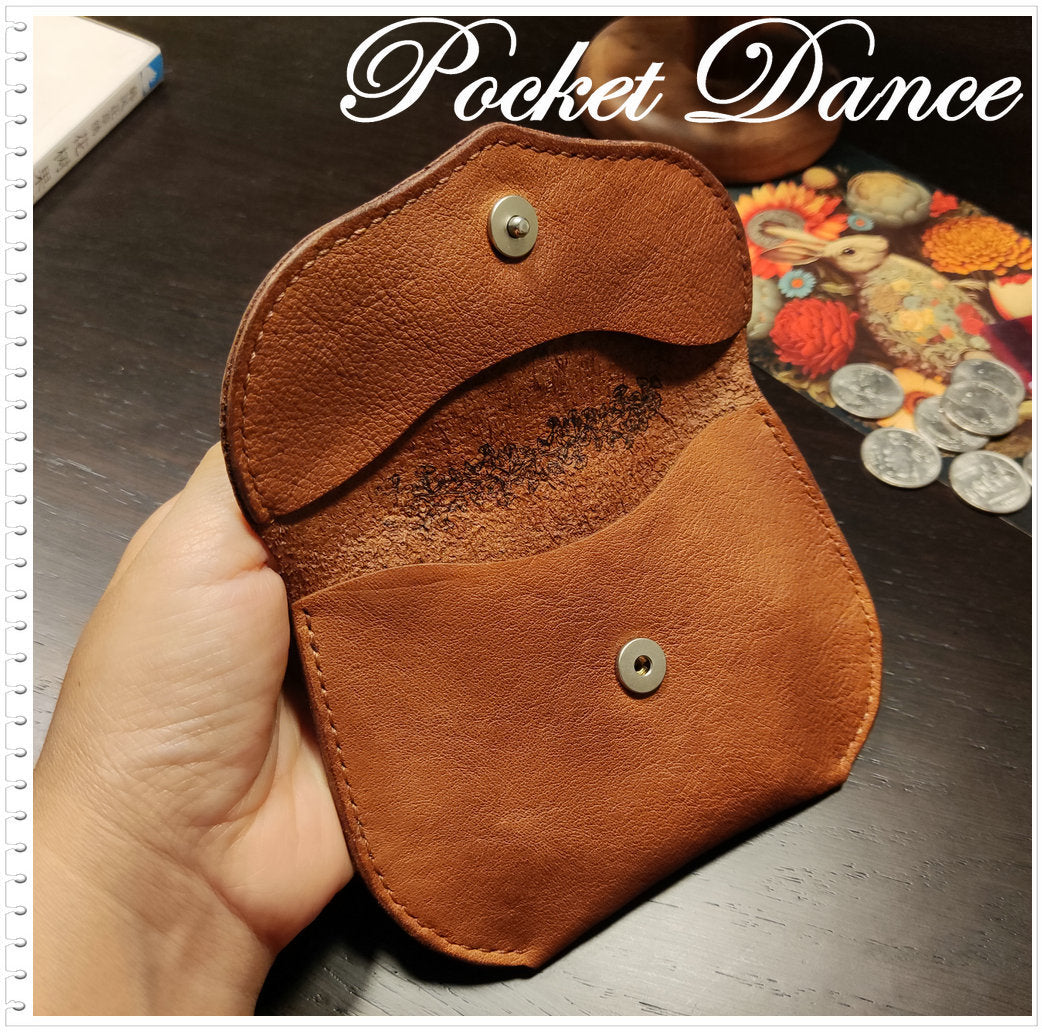 Handmade Leather Coin Purse: Compass Embossed Card Wallet