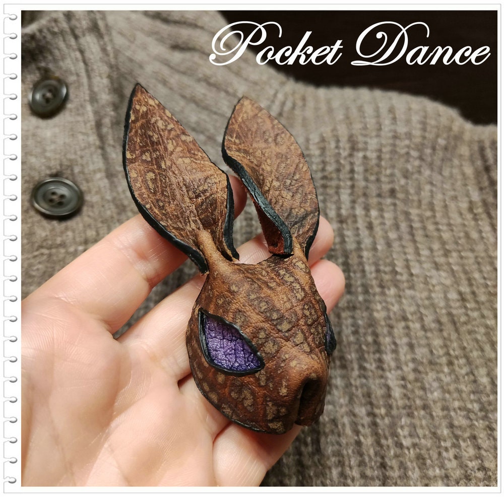 Handmade Leather Rabbit Brooch: Keychain or Keyring Option