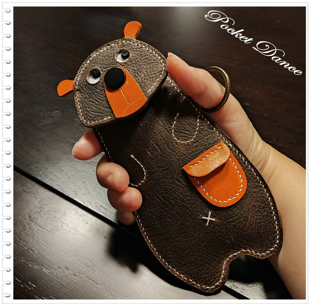 Handmade Leather Bear Coin Purse: Kids Pencil Case, Small Wallet