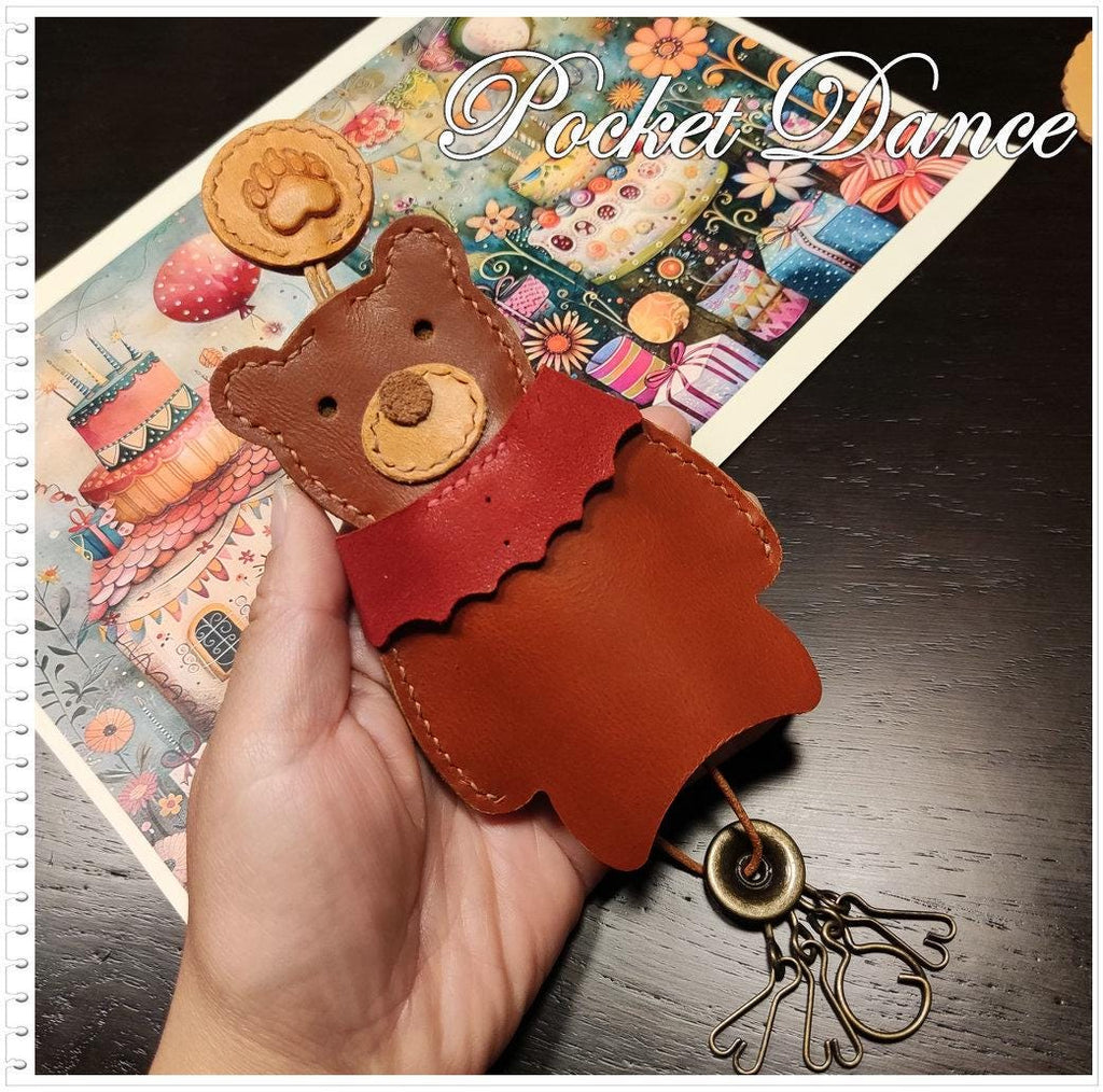 Handmade Leather Bear Keychain, Key Cover, Cute Bag Charm