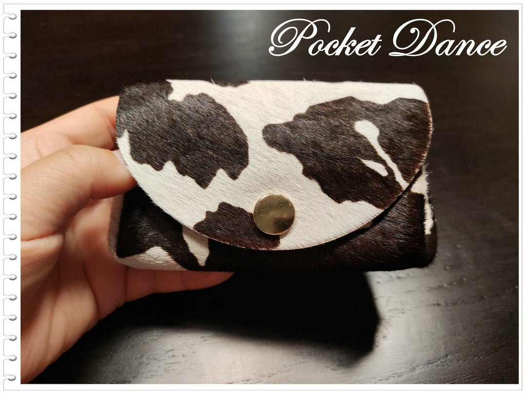 Handmade Cow Print Leather Coin Purse: Small Card Wallet