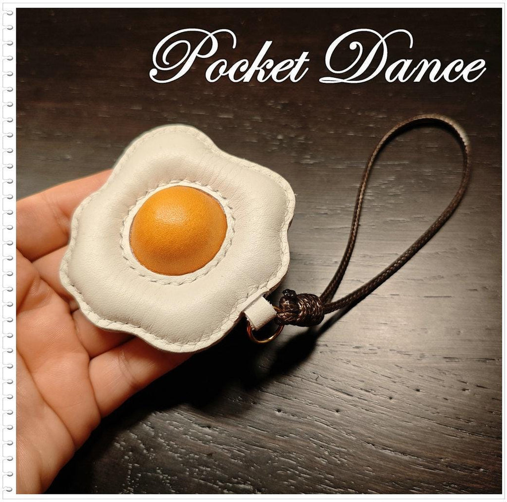 Handmade Leather Fried Egg Keychain, Food Bag Charm