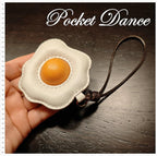 Handmade Leather Fried Egg Keychain, Food Bag Charm