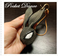 Handmade Gray Leather Rabbit Keychain: Stone Eye Bunny Keyring