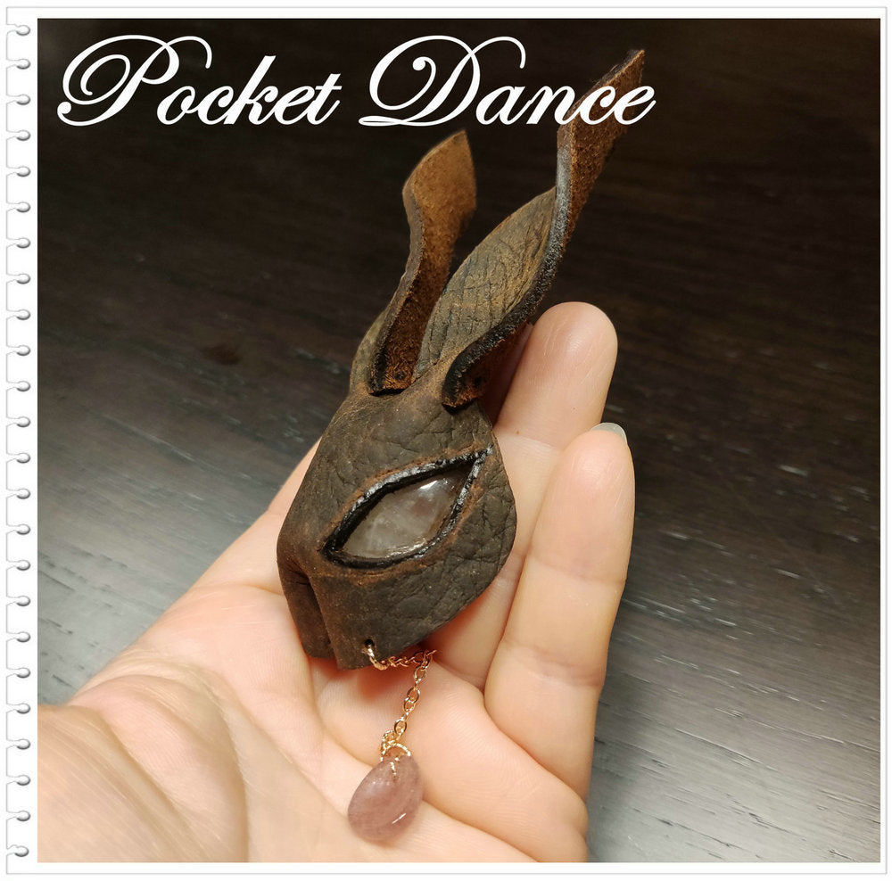 Pink Stone Eyes Leather Rabbit Brooch