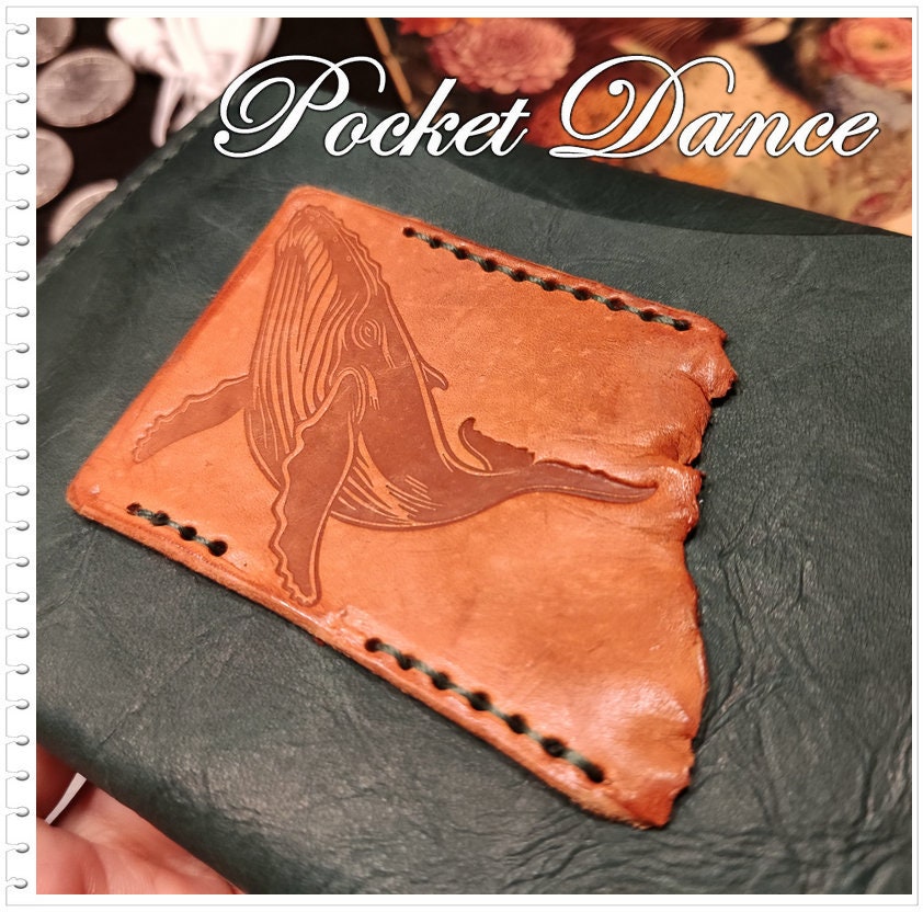 Handmade Green Leather Coin Purse: Embossed Whale Design