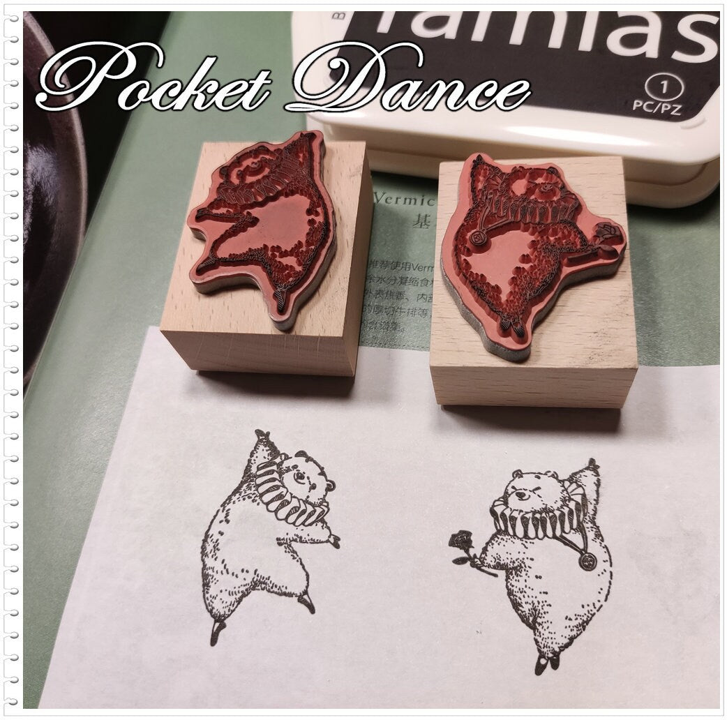 Dancing Bear Rubber Stamp Set, Planner Scrapbook Supply