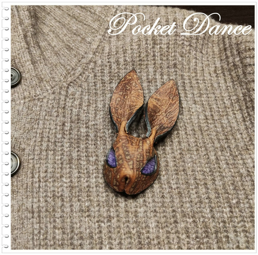 Handmade Leather Rabbit Brooch: Keychain or Keyring Option