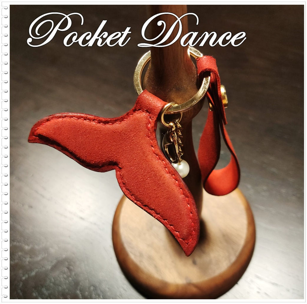 Red Leather Mermaid Tail Keychain: Pearl Bag Charm