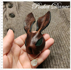 Handmade Leather Rabbit Brooch: Green Stone Eyes, Bunny Keychain